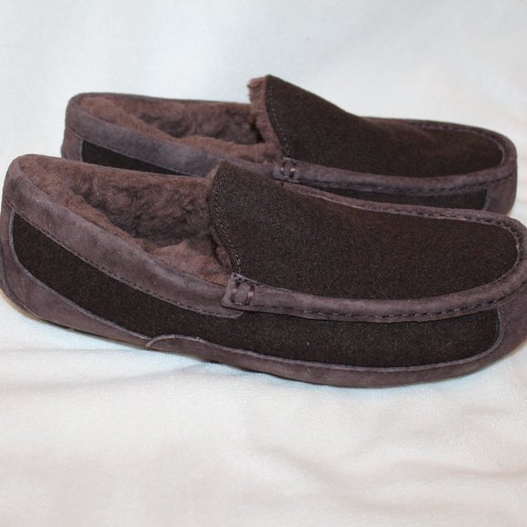 NIB MEN'S UGG ASCOT‎ Wool Suede Shearling Slippers STOUT BROWN - Picture 1 of 10
